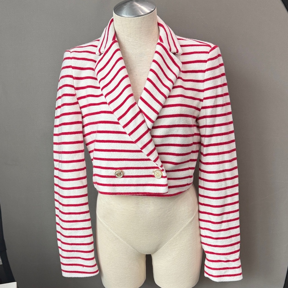 Zara Red and White Striped Cropped Blazer ❤️🤍 Small NWOT